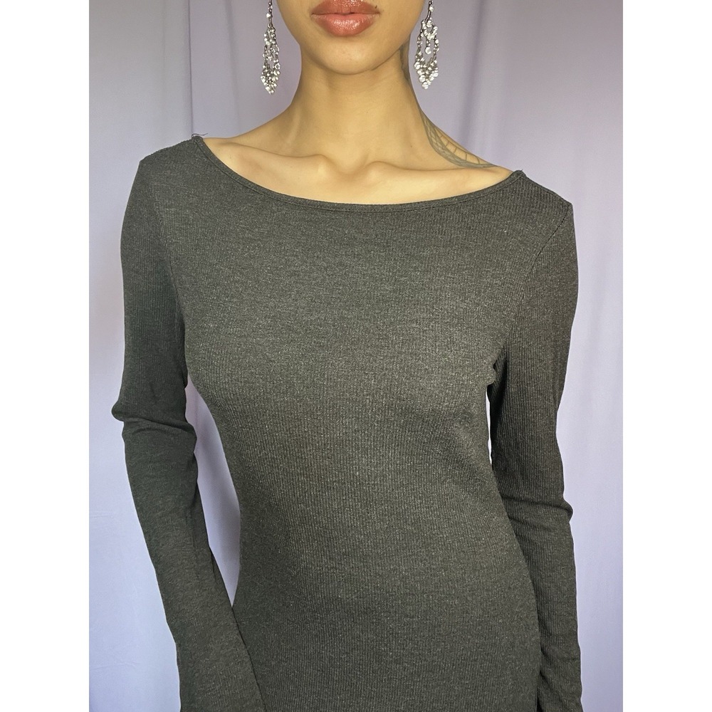 Hayley & June Grey Ribbed Long Sleeve Maxi Dress Womens Size M Stretchy Casual